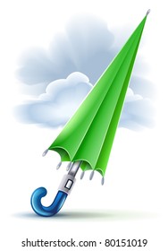 closed umbrella and clouds in rainy weather vector illustration isolated on white background