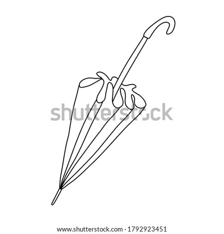 Closed umbrella in doodle style. Isolated outline. Hand drawn vector illustration in black ink on white background. Great for  coloring books.