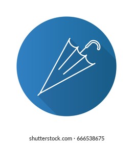 Closed umbrella flat linear long shadow icon. Vector outline symbol