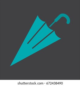 Closed umbrella glyph color icon. Silhouette symbol on black background. Negative space. Vector illustration