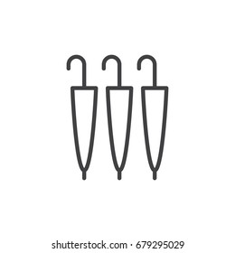 Closed umbrellas line icon, outline vector sign, linear style pictogram isolated on white. Symbol, logo illustration. Editable stroke. Pixel perfect graphics