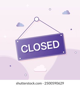 Closed Vector hanging board, vector illustration of closed, purple color vector illustration of closed sign