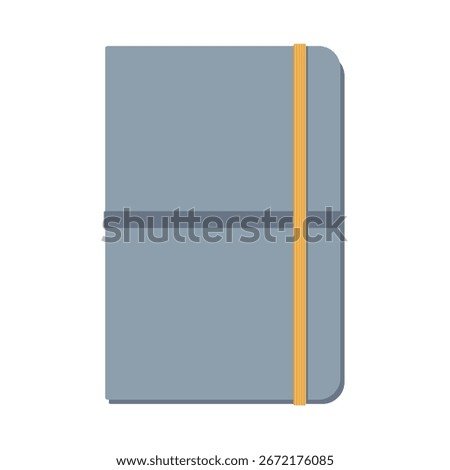 A closed vector illustration of a minimalist gray notebook or journal with a contrasting orange elastic band and a horizontal closure on a white background.