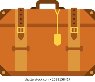 Closed vintage suitcase featuring leather straps, buckles, and a golden label, evoking nostalgia for travel adventures, vacation memories, and timeless journeys