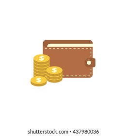 Closed wallet with dollar coins icon.