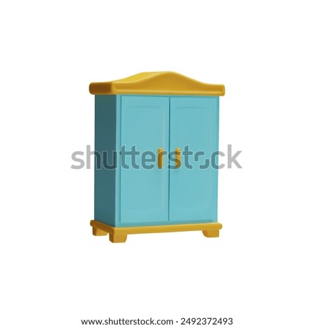 Closed wardrobe, blue closet 3D plastic style icon. Furniture store cupboard cabinet with close doors. Realistic furniture interior design element. Vector render illustration isolated on white