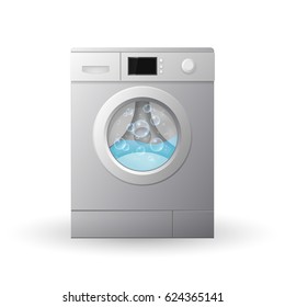 Closed washing machine isolated on white background.  3d Vector illustration.