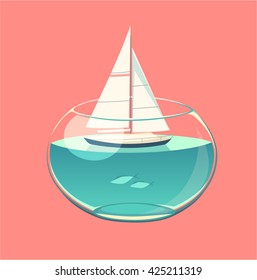 Closed water sailing. Concept vector illustration.