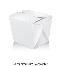 Closed white blank wok box mockup. Vector 3d packaging. Carton box for asian or chinese take away food paper bag for your design