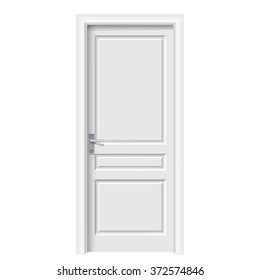 Closed white door isolated on white. The door leaf pattern. Vector illustration