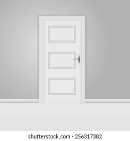 Closed White Door on Gray Wall - vector drawing isolated