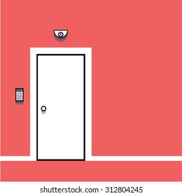 Closed White Door on Red Wall