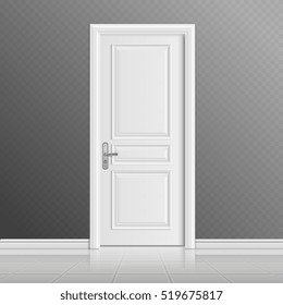 Closed white entrance door vector illustration