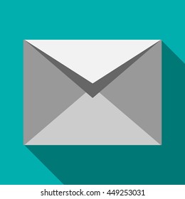 Closed white envelope icon in flat style on a turquoise background