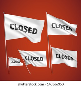 Closed - white vector flags. A set of wavy 3D flags created using gradient meshes. EPS 8 vector