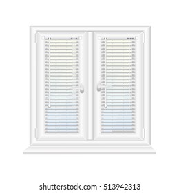 Closed white window shutters and,windowsill