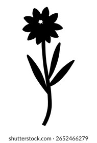 Closed wildflower bud with sepals, silhouette in black color. Blooming wild plant coreopsis, meadow flower shape. Botanical elements for design projects. Detailed floral vector illustration