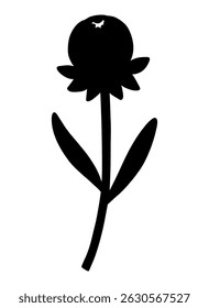 Closed wildflower round bud, silhouette in black color. Blooming wild plant coreopsis, meadow flower shape. Botanical elements for design projects. Detailed floral vector illustration