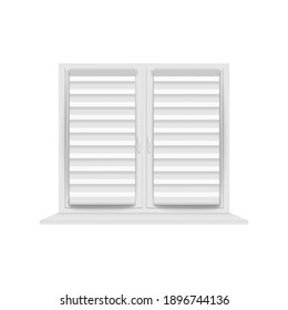 Ciegas de ventana cerrada con rayas horizontales de color gris metálico - simulación de diseño de obturador de privacidad en blanco aislado en fondo blanco - ilustración vectorial realista.