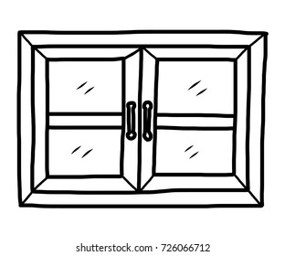 closed window / cartoon vector and illustration, black and white, hand drawn, sketch style, isolated on white background.