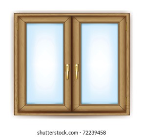 Closed window with gold handles vector