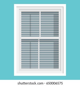 Closed window with horizontal blinds. Isolated on blue background.Flat vector illustration.