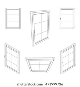 Closed window set. Isolated on white background. Vector outline illustration.