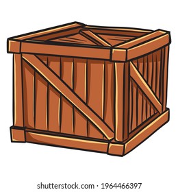 Closed wooden box in three quarters. Vector illustration. Isolated on white background