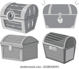 Closed wooden chest box illustration. Treasure box silhouettes