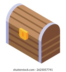 Closed wooden chest with metal edges holding valuable treasures, isometric icon