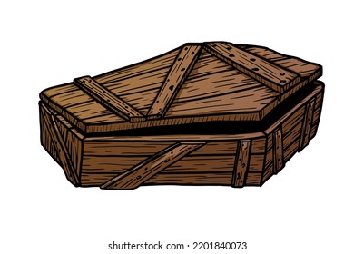 Closed wooden coffin vector illustration isolated on white background