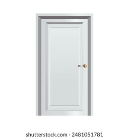 Closed wooden door flat vector illustration on white background