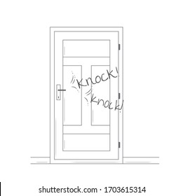 Closed wooden door and two signs of knocks from other side of unknown person.