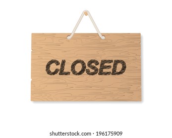 Closed wooden shop signboard. Vector illustration
