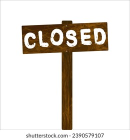Closed wooden sign isolated on white background