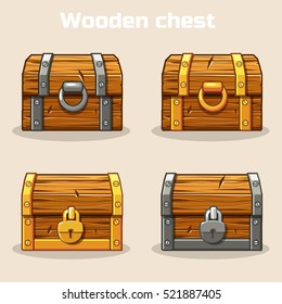 Closed Wooden Treasure Chest, Gold And Silver Lock