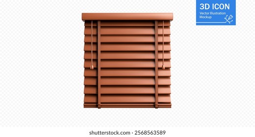 Closed wooden venetian blind featuring evenly spaced slats, showcasing a warm brown color. The design is simple and elegant, suitable for various interior styles.