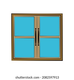 Closed wooden window isolated on white background