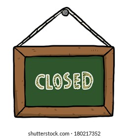 closed word on chalk board / cartoon vector and illustration, hand drawn style, isolated on white background.
