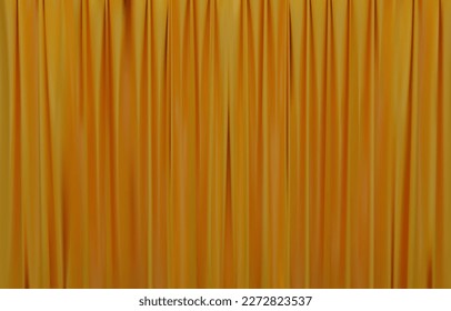 The closed yellow curtain in the theatre background. Theatrical drapes. Yellow curtains on a theatre stage. 3D Vector illustration.