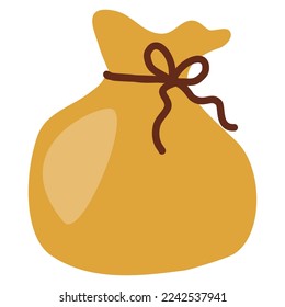 Saco amarillo cerrado o gran bolsa llena de regalos, vector