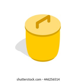 Closed yellow trash can icon in isometric 3d style on a white background
