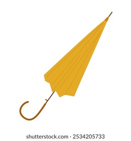 Closed yellow umbrella with handle, female bright waterproof accessory vector illustration