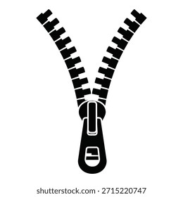 Closed Zipper Icon Vector Illustration, Zip Fastener Symbol, Clothing Apparel Sewing Concept, Garment Closure Pictogram, Black and White Minimal Design