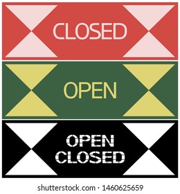 Closed.Open.Sign.
A poster of a flat type indicating a certain state of moving parts.
