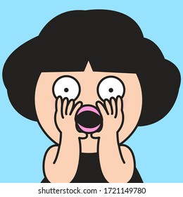 Closedup Portrait Of Girl Using Hands Protecting Mouth To Tell Someone Secret Concept Card Character illustration