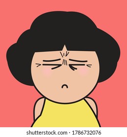 Closedup Stressed Girl With Wrinkle And Fine Line Around Eyes And Forehead Concept Card Character illustration