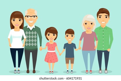 Closeknit Family Grandparents Holding Hands Grandchildren Stock Vector 