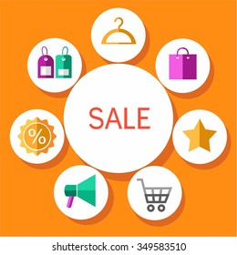 Closeout, color illustration, flat. Vector illustration of sale in the store. Colored, flat picture.  