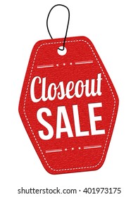 Closeout sale red leather label or price tag on white background, vector illustration